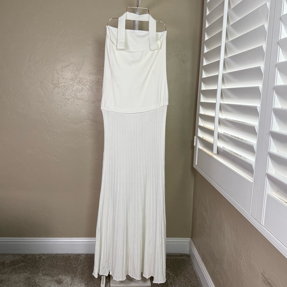 Commense Pleated Knit Halter Maxi Dress Large NWT Ivory Off White - Picture 10 of 13
